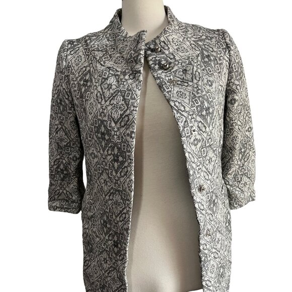 Zara Basic Silver Wool Blend 3/4 Long Blazer Sz Medium Womens Bow Back - Picture 6 of 13